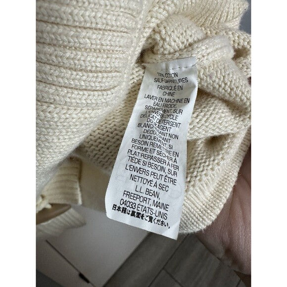 LL Bean Collared Toggle Button Cardigan Sweater Size Large Cotton Cream - Picture 4 of 5